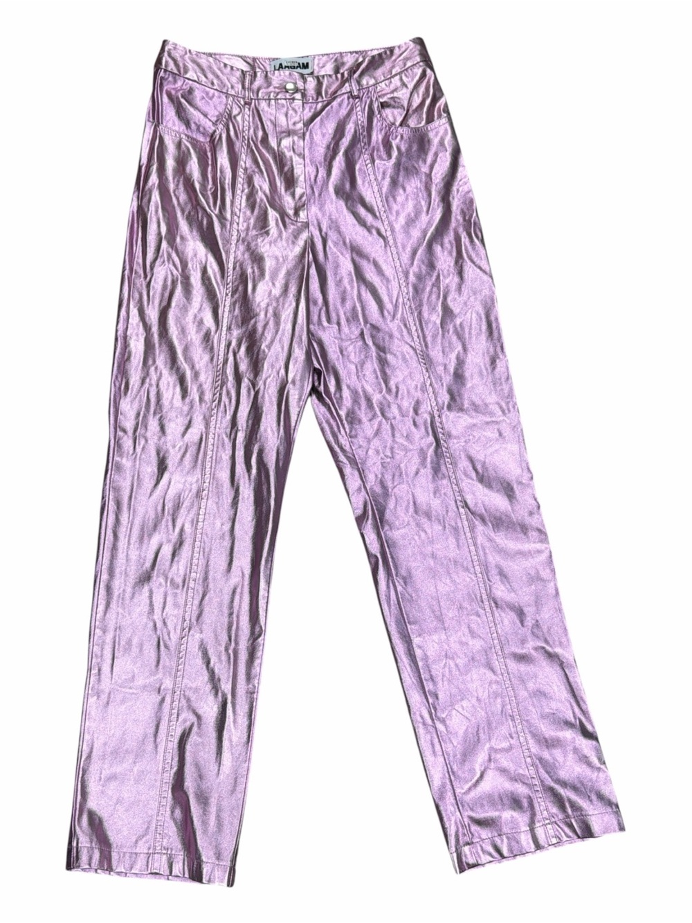 Laagam Dazzle Metallic Pink High-Rise Straight Leg Pants